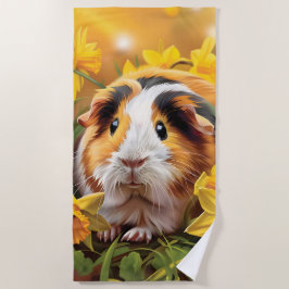 Toalla De Playa Cerdo De Guinea Entre Los Daffodils