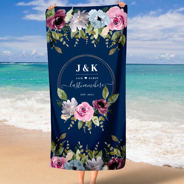 Toalla De Playa Champán Rosa Dorado Floral Baño Nupcial (Burgundy Blush Pink Gold Floral Bridal Shower Beach Towel)