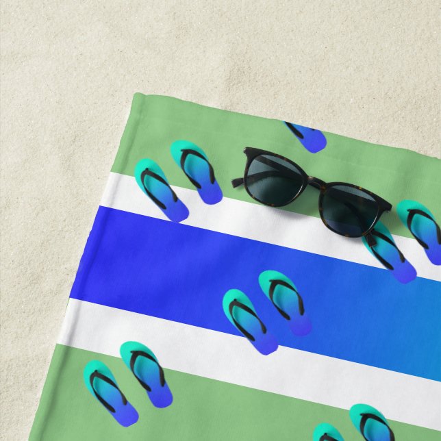 Toalla De Playa Chanclas azules + Rayas Aqua Océano (In situ)