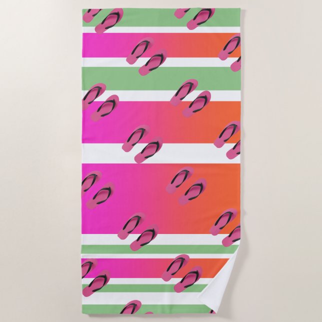 Toalla De Playa Chanclas + Rayas Verdes Océano (Anverso)