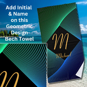 Toalla De Playa Change Initial Add Name Geometric Green Blue Swirl