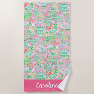 Toalla De Playa Charleston rosa Preppy Palm Beach Personalizado