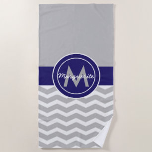 Toalla De Playa Chevron azul gris