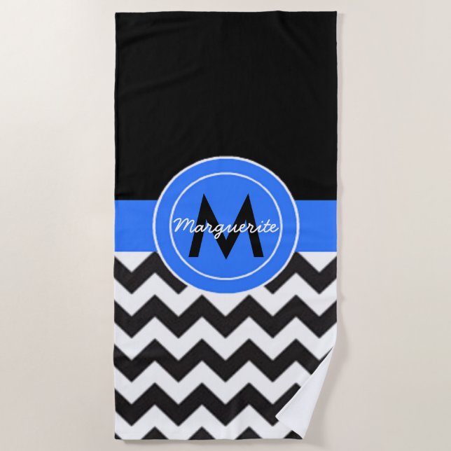 Toalla De Playa Chevron azul negro (Anverso)