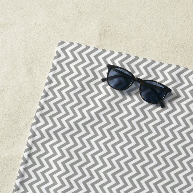 Toalla De Playa Chevron blanco gris (In situ)