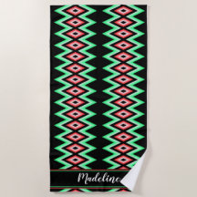 Chevron Caligraphy Name Red Green Tropical Beach