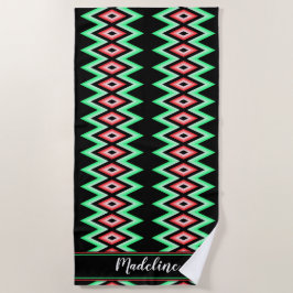Toalla De Playa Chevron Caligraphy Name Red Green Tropical Beach