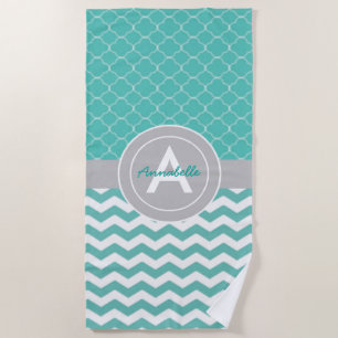 Toalla De Playa Chevron gris verde azulado Quatrefoil
