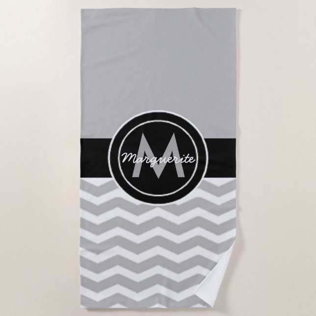 Toalla De Playa Chevron negro gris (Anverso)