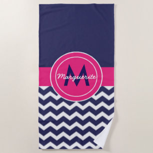 Toalla De Playa Chevron rosado azul marino