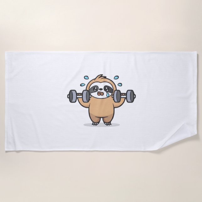 Toalla De Playa Chibi Sloth Gym Fail - Cute Kawaii Funny Workout A (Anverso)
