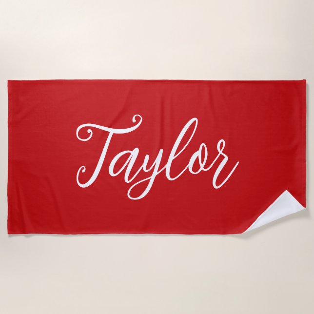Toalla De Playa Chic Bright Red Custom Handwritten Script (Anverso)