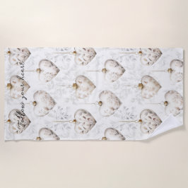 Toalla De Playa Chic Cream Grey Hearts Ornaments  