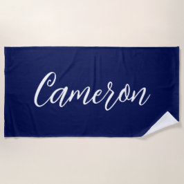 Toalla De Playa Chic Navy Blue Name Custom Handwritten Script
