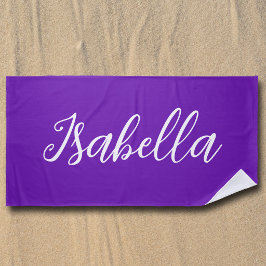 Toalla De Playa Chic Nombre Personalizado Letra Manuscrita Purpura