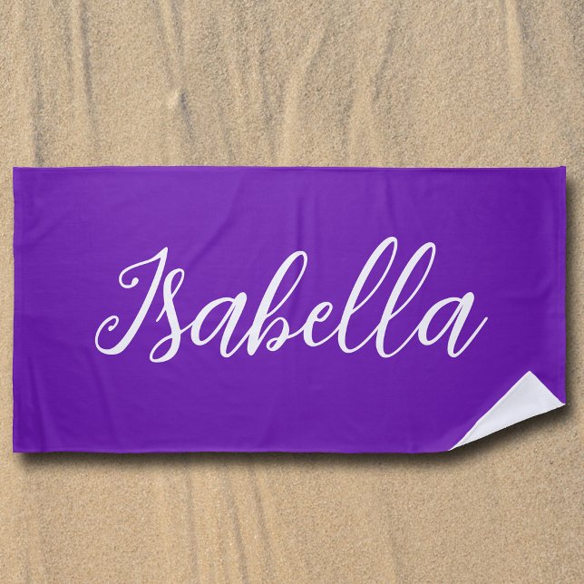 Toalla De Playa Chic Nombre Personalizado Letra Manuscrita Purpura (Subido por el creador)
