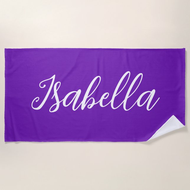 Toalla De Playa Chic Purple Personalized Name Handwritten Script (Anverso)