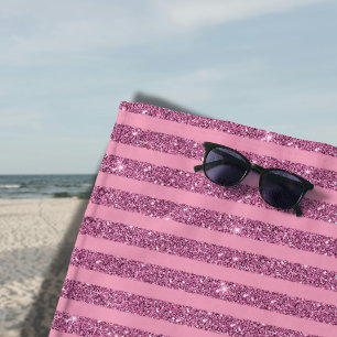 Toalla De Playa Chic Rosa Brillo Rayas Verticales Estilo