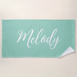Toalla De Playa Chic Seafoam Green Custom Name Handwritten Script