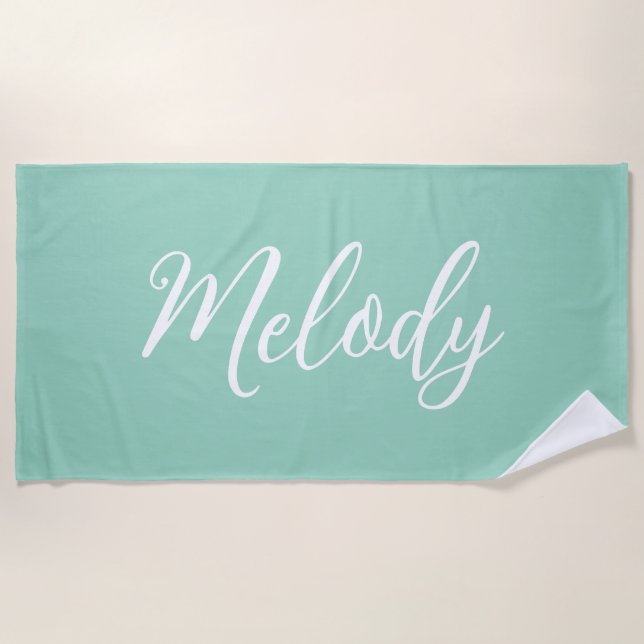 Toalla De Playa Chic Seafoam Green Custom Name Handwritten Script (Anverso)