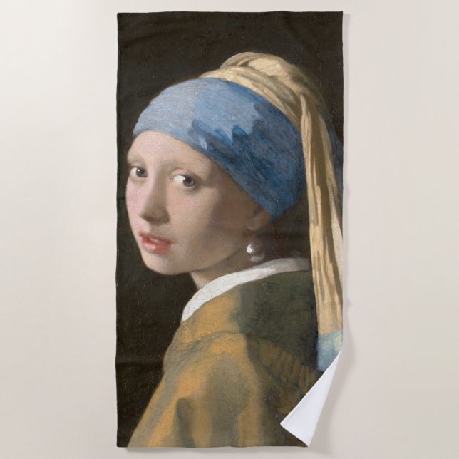 Toalla De Playa Chica con arte Pearl Earring-Johannes Vermeer (Anverso)