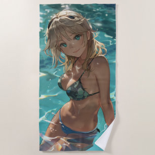 Toalla De Playa Chica de anime lindo en una piscina