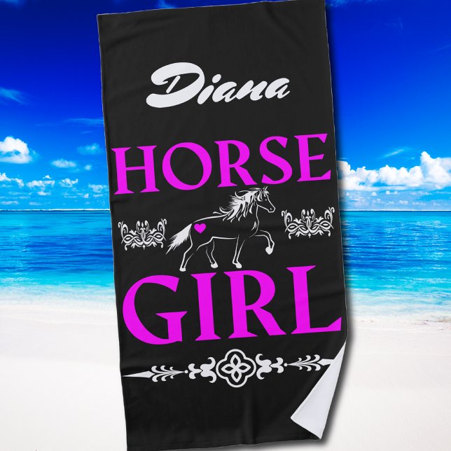 Toalla De Playa Chica de caballos con nombre (Horse Girl with Name Beach Towel)