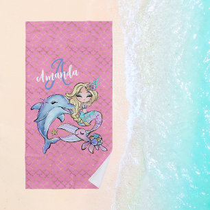 Toalla De Playa Chica de Personalizado de sirenas rosadas
