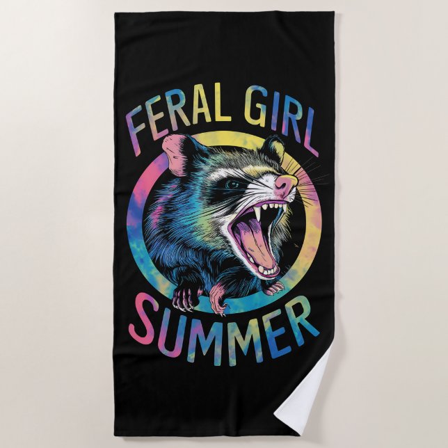 Toalla De Playa Chica Feral Summer Opossum Tye Raccoon (Anverso)