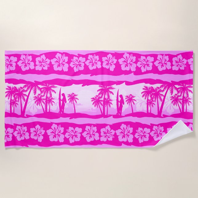 Toalla De Playa Chica surfista con palmeras (Anverso)