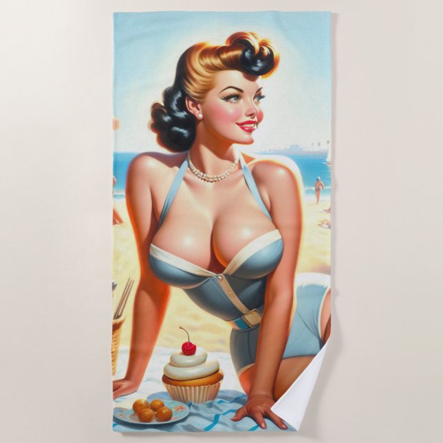 Toalla De Playa Chica Vintage Summer Pin Up (Anverso)