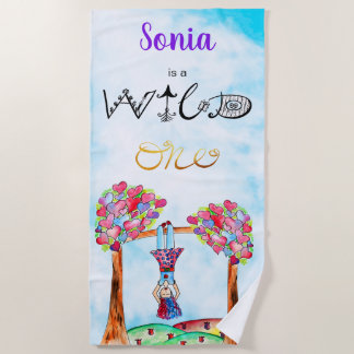 Toalla De Playa Chica WILD ONE Boho Paint Purple Pink