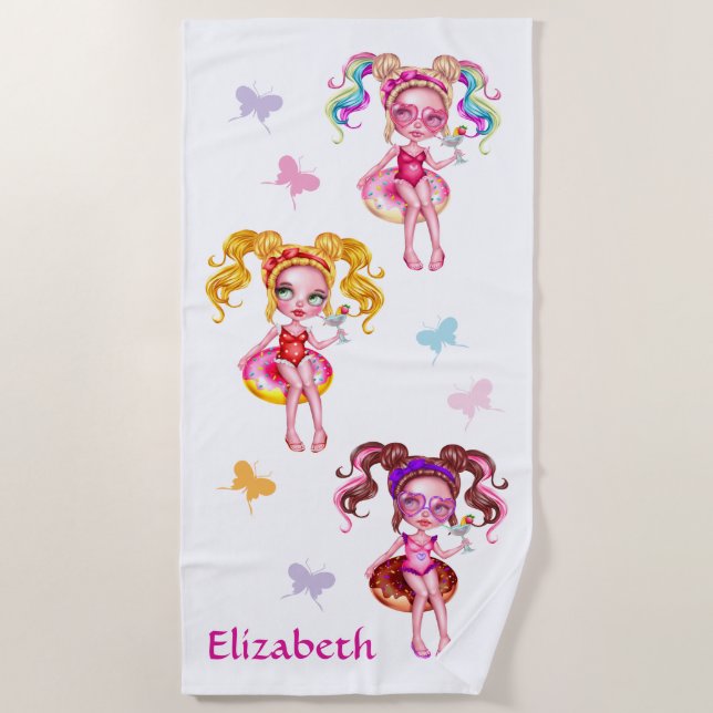 Toalla De Playa Chicas Cutáneos Tubando Con Las Baterías Personali (Anverso)