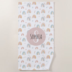 Toalla De Playa Chicas Cute acuarela Patrón Arcoiris Niños Boho