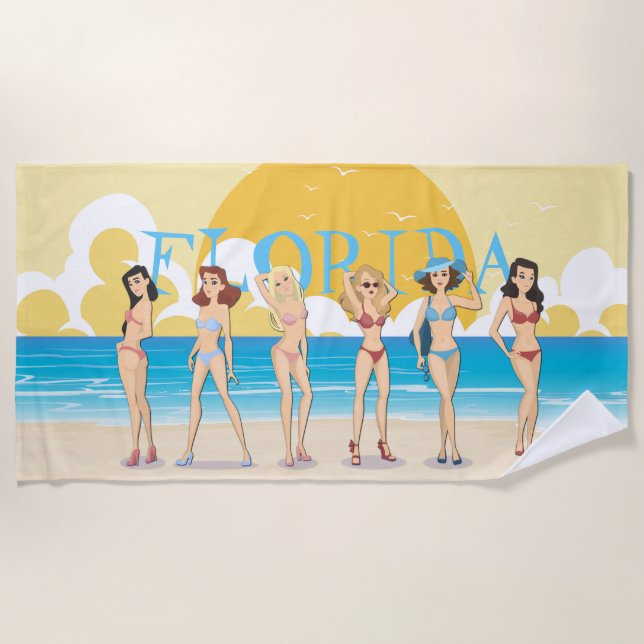 Toalla De Playa Chicas de Bikini en Florida Beach (Anverso)