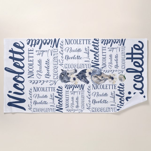 Toalla De Playa Chicas de larga trayectoria con caballos (Anverso)