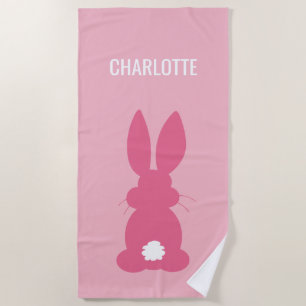 Toalla De Playa Chicas de Silhouette de conejitos rosados personal