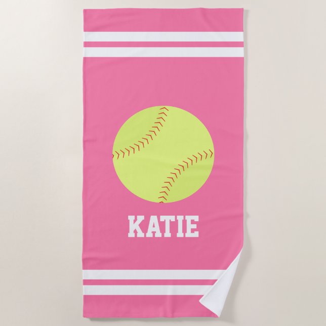 Toalla De Playa Chicas de Softball personalizados (Anverso)