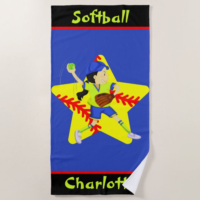 Toalla De Playa Chicas de Softbol Star Pitcher Personalizado (Anverso)