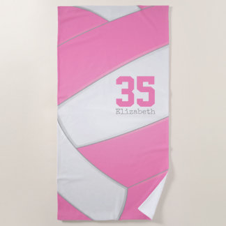 Toalla De Playa chicas de voleibol rosa y blanco personalizados