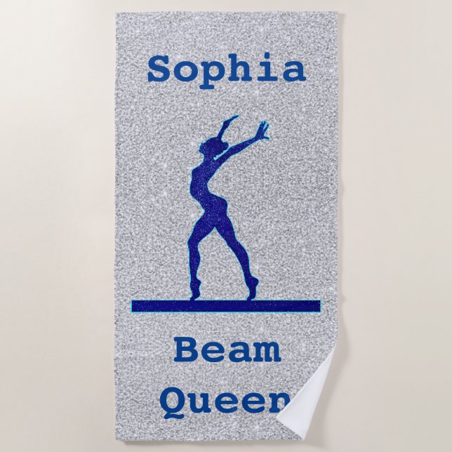 Toalla De Playa Chicas Gimnasia Beam Queen Faux Purpurina (Anverso)