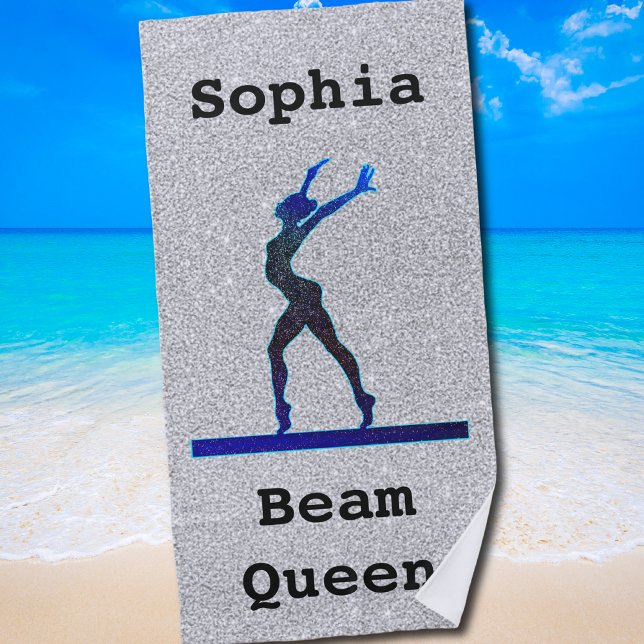Toalla De Playa Chicas Gimnasia Beam Queen Faux Purpurina (Beam Queen Gymnast Design for Girls Who Love the Balance Beam)