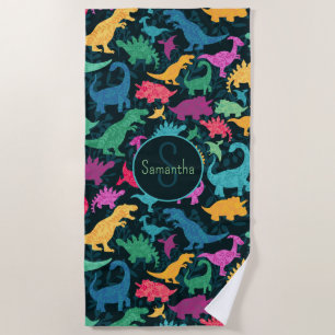 Toalla De Playa Chicas Girly Floral Dinosaur Silhouette