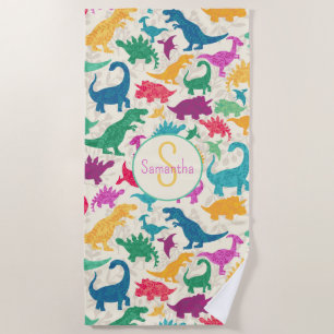 Toalla De Playa Chicas Girly Floral Dinosaur Silhouette