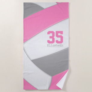 Toalla De Playa chicas grises y blancos de voleibol personalizado