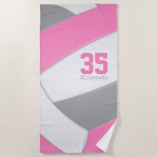 Toalla De Playa chicas grises y blancos de voleibol personalizado