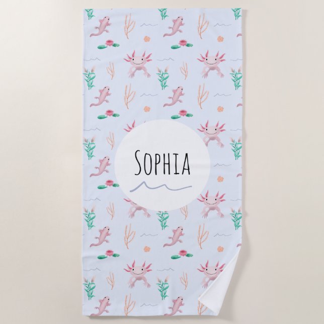 Toalla De Playa Chicas Moderno y Cuto Patrón Axolotl Niños Playa (Anverso)