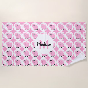 Toalla De Playa Chicas Monogramados del patrón de cerdo rosado