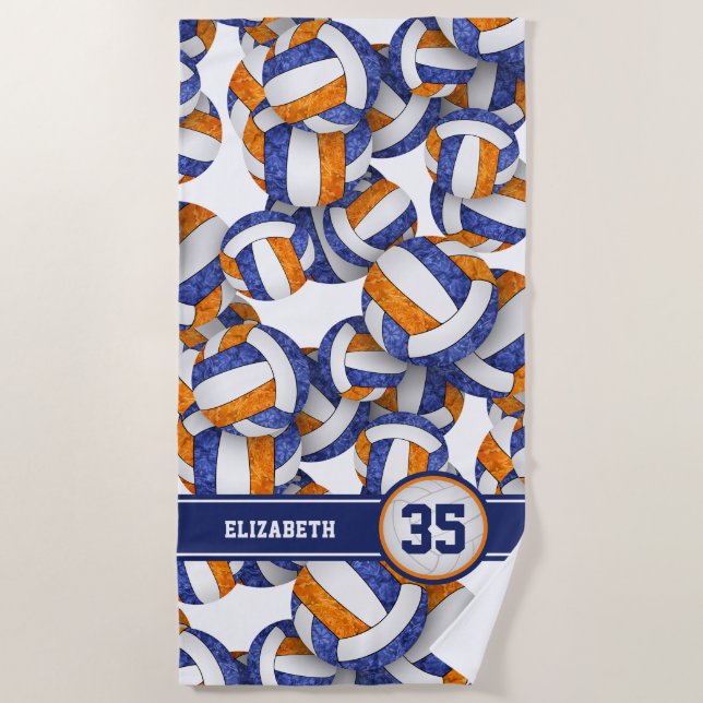 Toalla De Playa chicas naranja azul voleibol patrón personalizado (Anverso)