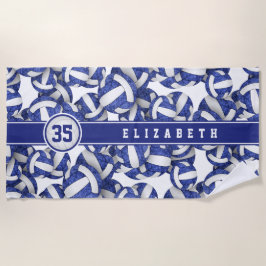 Toalla De Playa chicas nombre jersey número voleibol blanco azul